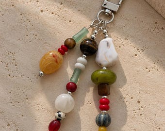 Colorful Beaded Bag Charm, Boho Purse Charm, Chunky Beaded Keychain, Eclectic Handbag Accessory, Multicolor Bag Jewelry Gift