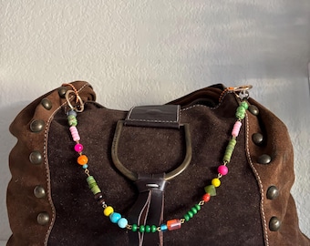 Colorful Beaded Bag Charm Boho Purse Chain | Western Cowgirl Handbag Accessory | Indie Bohemian Bag Jewelry