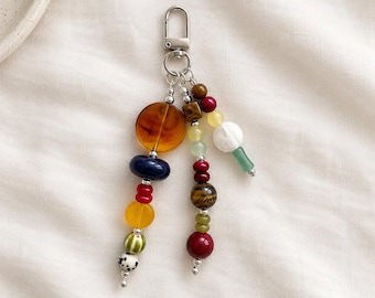 Colgante para bolso con cuentas de colores, colgante para cartera con cuentas, colgante para bolso con cuentas de ámbar, llavero bohemio con cuentas, accesorio multicolor para bolso