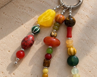 Colgante para bolso con cuentas de colores, colgante para bolso estilo boho con cuentas grandes, llavero multicolor con cuentas, accesorio ecléctico para bolso, joya llamativa para bolso