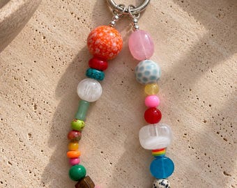 Colgante de bolso con cuentas de colores, colgante de monedero con cuentas, colgante de bolso estilo boho, colgante de bolso con ojo turco, llavero multicolor con cuentas