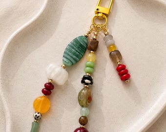 Colorful Beaded Bag Charm Keychain | Boho Purse Charm | Handmade Statement Bag Accessory | Eclectic Beaded Keychain