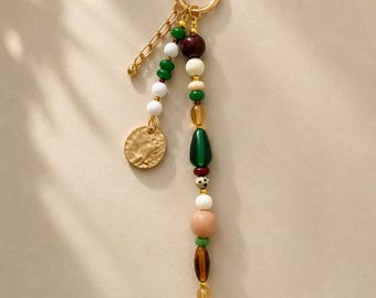 Colorful Beaded Bag Charm Keychain, Glass Beaded Keychain, Gold Keyring Keychain, Bag Keychain, Handmade Colorful Jewelry, Boho Keychain