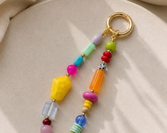 Llavero bohemio con cuentas de pez y estrella, llavero con dije costero, dije para bolso hecho a mano con cuentas, llavero inspirado en el océano con colgante de pez dorado
