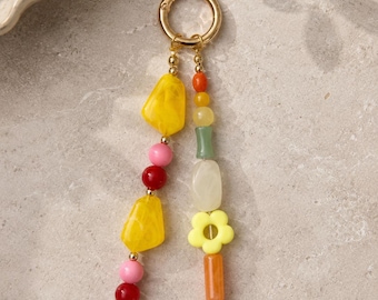 Colorful Beaded Bag Charm Keychain, Statement Purse Charm, Yellow Orange Pink Acrylic Bead Keychain, Trendy Handbag Accessory, Tote Keychain