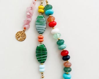 Colorful Beaded Bag Charm, Handmade Purse Charm, Tree of Life Keychain, Gemstone Bag Accessory, Gold Key Ring Charm, Boho Handbag Charm