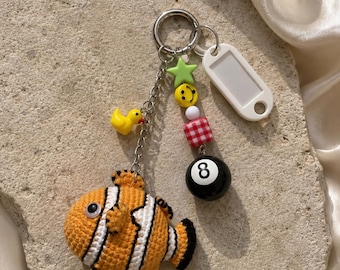 Yellow Fish Keychain Charm | Crochet Clownfish Bag Charm |  Beaded Keychain | Indie Aesthetic Purse Charm | Fun Handmade Accessory