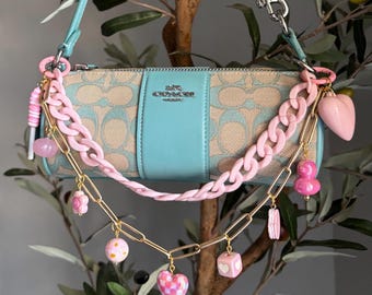 Pink Bag Charm Chain, Coquette Purse Chain Accessory,Handbag Chain, Heart Charm Bag Accessory, Chunky Pink Chain