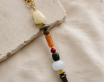Boho Gemstone Keychain, Handmade Beaded Bag Charm, Natural Stone Keyring, Colorful Purse Charm, Unique Gift for Her