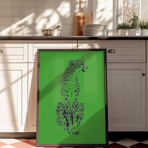 Gepard Wandbild, Trendige Wandkunst, Grüne Raumästhetik, Tierliebhaber Wanddrucke, Druckbare Kunst, Hausgalerie