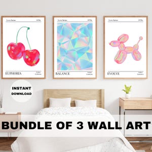 Retro Wall Art Set Of 3 Prints, Trendy Holographic Set, Retro Abstract colorful gradient Wall Art, Aesthetic Vintage Print, Trendy Wall Art