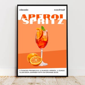 Aperol Spritz Art Print | Bar Cart Decor Cocktail Poster | Party Signature Drink Sign | Trendy Wall | Minimalist Elegant Sophisticated Retro