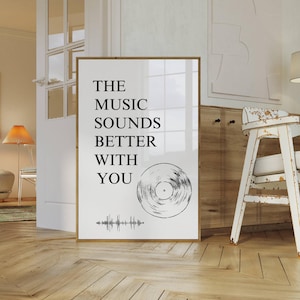 Impresión de pared La música suena mejor contigo, arte de pared motivacional, arte de pared de moda, impresión de cita retro, descarga digital, minimalista