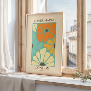 Abstract Flower Market Print, Retro London Art (Digital Download)