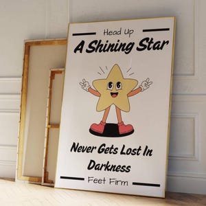 Shining Star Retro Mascot Print Wall Print, Motivational Wall Art, Trendy Wall Art, Retro Mascot Print, Digital Download