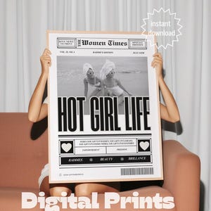 Hot Girl Life Newspaper Wall Art, Trendy Newspaper Wall Prints, Aesthetic Girly Wall Decor, Gifts for Her, Printable Art, Home Gallery