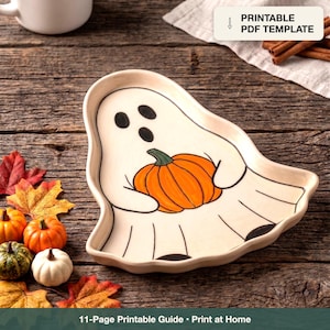 Ghost Platter Pottery Template, Halloween Slab Building Pattern, 11-Page Printable PDF Tutorial