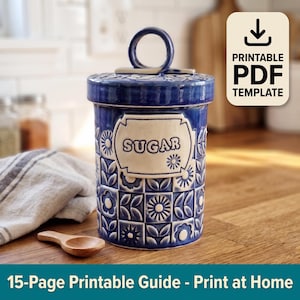 Lidded Jar Pottery Template, Floral Tile Canister Slab Building Pattern, 15-Page Printable PDF Tutorial