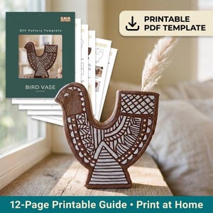 Printable Bird Vase Pottery Template PDF, Stoneware Slab Building Pattern, Handbuilt Vase  Guide