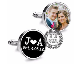 Personalized Picture Cufflinks, Wedding Photo Custom Cufflinks, Grooms Gift, Fiance Cufflinks, Anniversary Gift for Him, Date Cufflinks