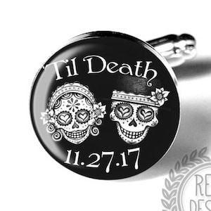 Sugar Skull Custom Wedding Cufflinks, Personalized Fiance Gift, Gift for Him, Day of the Dead Cufflinks, Mens Accessories, Groom Gift image 1
