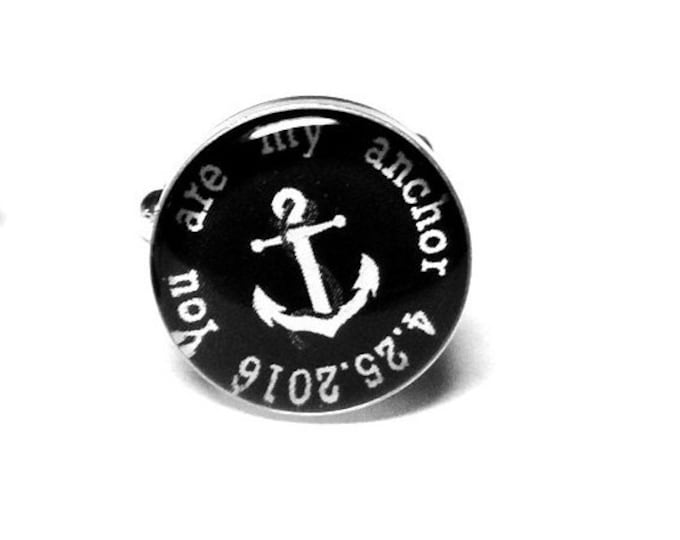 Custom Date Anchor Wedding Cuff Links, Personalized Nautical Wedding Cufflinks, Fiance Gift, Anniversary Gift, Grooms Gift, Mens Accessories