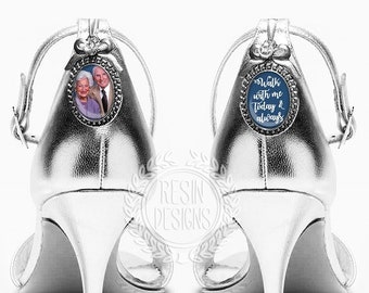 Something Blue Wedding Shoe Photo Charms, Memorial Picture Charms, Personalized Bridal Shoe Charms, Custom Brooch, Wedding Gift for Bride