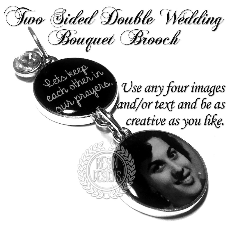 Crystal Photo Wedding Bouquet Charm, Custom Gift for the Bride, Personalized Brooch, Memorial Pin, Bridal Bouquet Picture Memory Charm image 3