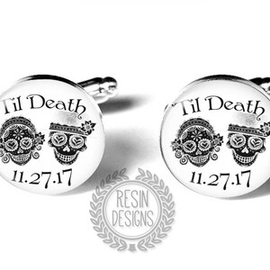 Sugar Skull Custom Wedding Cufflinks, Personalized Fiance Gift, Gift for Him, Day of the Dead Cufflinks, Mens Accessories, Groom Gift image 2