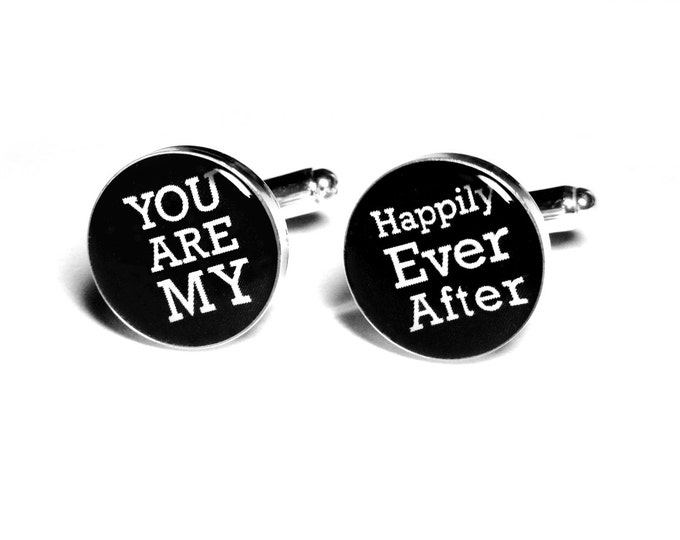 Wedding Cufflinks, Happily Ever After, Fiance Gift, Grooms Cuff Links, Anniversary Gift,  Silver Cufflinks, Gift for Him, Valentines Day