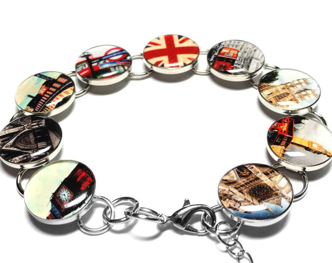 Union Jack Bracelet, Brexit Gift, England Red Bus, Big Ben, UK Gift, English Flag Jewelry, UK Flag, Union Jack Flag, Brexit Jewelry