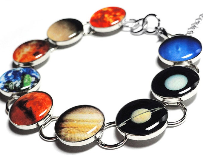 Space Planets Bracelet, Celestial Jewelry, Gift for Her, Valentines Day Gift, Christmas Gift, Handmade Jewelry, Solar System, Gift for Her