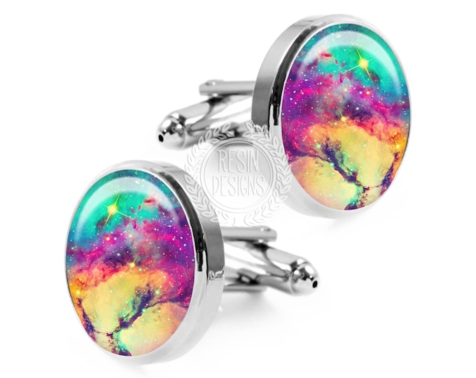 Galaxy Cufflinks, Grooms Gift, Space Cuff Links, Groomsmen Gifts, Nebula Cufflinks, Fiance Gift, Anniversary Gift, Wedding Cufflinks