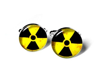 Hazardous Material Radioactive Cufflinks, Mens Accessories, Handmade Cufflinks, Science, Gift for Him, Resin Cufflinks, Cool Cufflinks