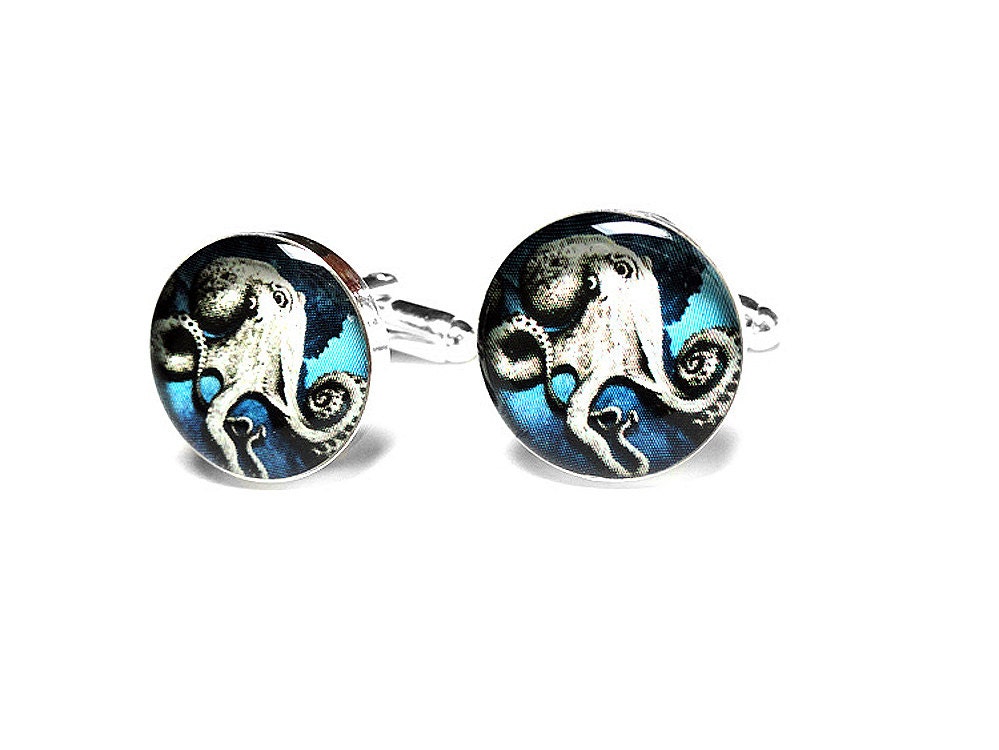 Octopus Cufflinks Handmade Blue Cufflinks Mens Gift Blue - Etsy