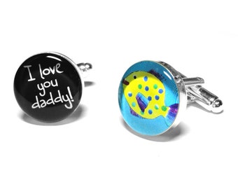 Childrens Artwork Cufflinks, Personalized Fathers Day Gift, Gift for Dad, Custom Photo Cufflinks, Resin Cufflinks, Fathers Day