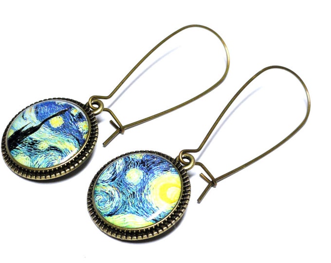 Starry Night Earrings, Vincent Van Gogh Dangle Earrings, Handmade Jewelry, Resin Earrings, Handmade Earrings, Gift for her, Blue Earrings