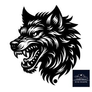 Scary Wolf Graphics: Black and White Tattoo Design (Digital Download)