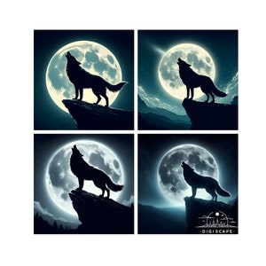 Wolf Howling at Moon PNG Bundle, Wolf on Cliff, Full Moon, Wolf Lovers Design, Digital Download
