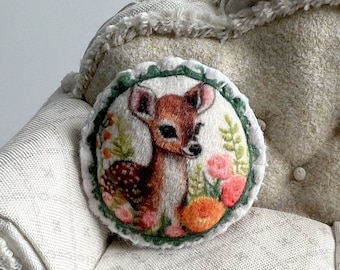 Floral deer miniature pillow dollhouse decor | 1:12 scale | hand sewn round velvet, Cute cottagecore style, Tiny Urchin