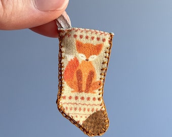 Fox dollhouse miniature Christmas stocking | 1:12 scale | hand sewn functional, winter holiday mini decor, Tiny Urchin