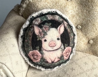 Floral pig miniature pillow dollhouse decor | 1:12 scale | hand sewn round velvet fabric, cute animal mini decor, Tiny Urchin