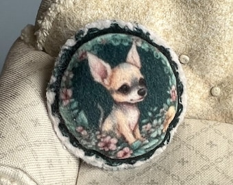 Chihuahua miniature pillow dollhouse decor | 1:12 scale | hand sewn round velvet fabric, pet dog themed mini, Tiny Urchin