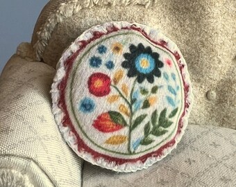 Floral folk art miniature pillow dollhouse decor | 1:12 scale | hand sewn round velvet fabric, cottage style decor, Tiny Urchin