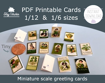 Miniature Saint Patrick's Day greeting cards - holiday cards - 1/12 and 1/6 scale DIY dollhouse printable paper project - Instant download