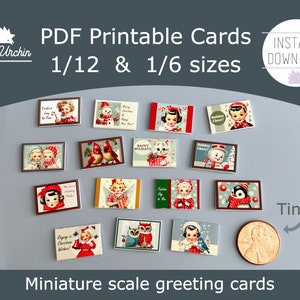 Biglietti di Natale in miniatura - Biglietti d'auguri orizzontali minuscoli - Progetto cartaceo stampabile fai da te per case delle bambole in scala 1/12 e 1/6 - Download immediato