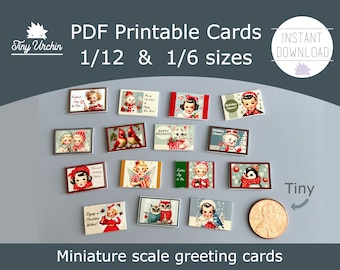 Miniature Christmas cards - Horizontal tiny greeting cards - 1/12 and 1/6 scale DIY dollhouse printable paper project - Instant download