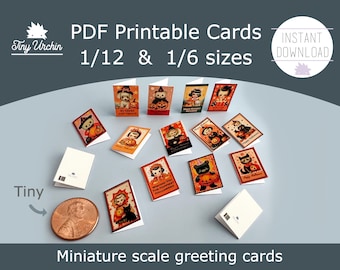 Miniature Halloween greeting cards - Sweet autumn notecards - 1/12 and 1/6 scale DIY dollhouse printable paper project - Instant download
