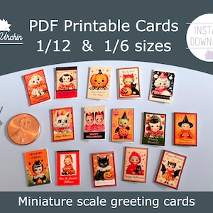 Cartes de voeux miniatures d'Halloween - Cartes de correspondance d'automne effrayantes - Projet de papier imprimable pour maison de poupée DIY à l'échelle 1/12 et 1/6 - Téléchargement immédiat