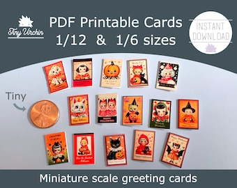 Miniature Halloween greeting cards - Spooky autumn notecards - 1/12 and 1/6 scale DIY dollhouse printable paper project - Instant download